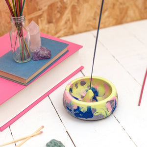 Seconds - Marbled navy and neon Jesmonite incense holder
