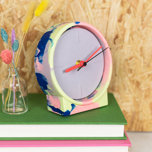 Neon Marbled Jesmonite Clock with Lilac Face