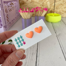 Load image into Gallery viewer, Large neon jesmonite heart stud earrings