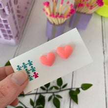 Load image into Gallery viewer, Large neon jesmonite heart stud earrings