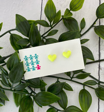 Load image into Gallery viewer, Large neon jesmonite heart stud earrings