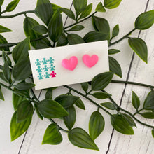 Load image into Gallery viewer, Large neon jesmonite heart stud earrings