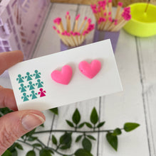 Load image into Gallery viewer, Large neon jesmonite heart stud earrings