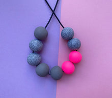 Load image into Gallery viewer, Grey and neon pink necklace