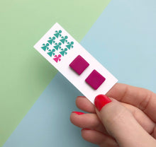 Load image into Gallery viewer, Nine Angels Bright pink square stud earrings