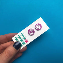 Load image into Gallery viewer, Nine Angels Fuchsia pink & silver leaf Christmas earrings