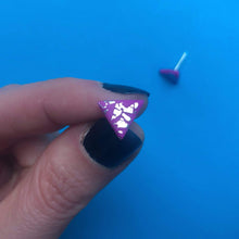 Load image into Gallery viewer, Nine Angels Fuchsia pink & silver leaf Christmas earrings