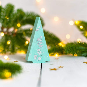 Nine Angels Green Pastel and silver leaf jesmonite Christmas tree ornaments