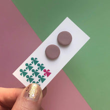 Load image into Gallery viewer, Nine Angels Heather pink circle polymer clay earrings