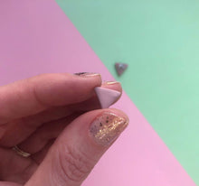Load image into Gallery viewer, Nine Angels Heather pink triangle polymer clay earrings