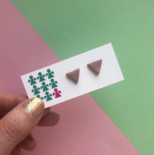 Load image into Gallery viewer, Nine Angels Heather pink triangle polymer clay earrings