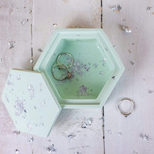 Load image into Gallery viewer, Nine Angels Hexagonal jesmonite trinket box, pastel green with lid