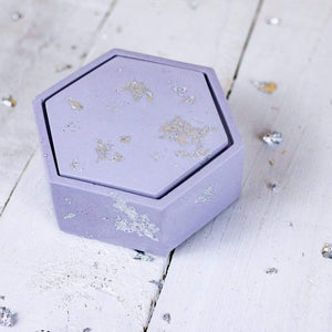 Nine Angels Hexagonal jesmonite trinket box, pastel lilac with lid