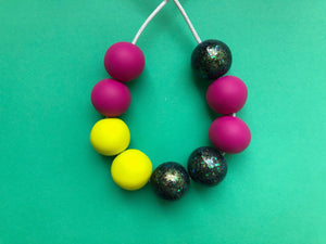 Nine Angels Hot pink, neon yellow and glitter necklace