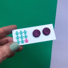 Load image into Gallery viewer, Nine Angels Hot pink/purple glittery circle stud earrings