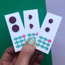 Load image into Gallery viewer, Nine Angels Hot pink/purple glittery circle stud earrings