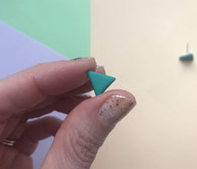 Load image into Gallery viewer, Nine Angels Jade green triangle earrings