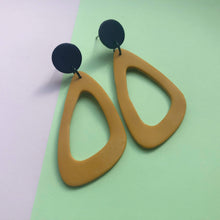 Load image into Gallery viewer, Nine Angels Mustard yellow and navy giant drop earrings