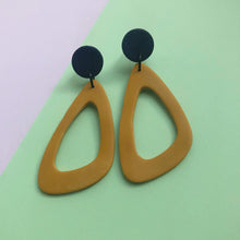 Load image into Gallery viewer, Nine Angels Mustard yellow and navy giant drop earrings