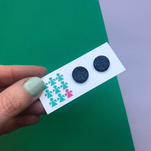 Load image into Gallery viewer, Nine Angels Navy blue glittery circle stud earrings