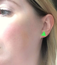 Load image into Gallery viewer, Nine Angels Neon green triangle earrings