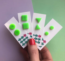 Load image into Gallery viewer, Nine Angels Neon green triangle earrings