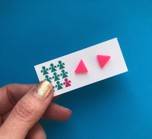 Load image into Gallery viewer, Nine Angels Neon pink triangle earrings