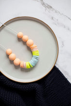 Load image into Gallery viewer, Nine Angels Peach, cream, ice blue and neon yellow statement necklace