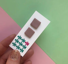 Load image into Gallery viewer, Nine Angels Square heather pink polymer clay earrings