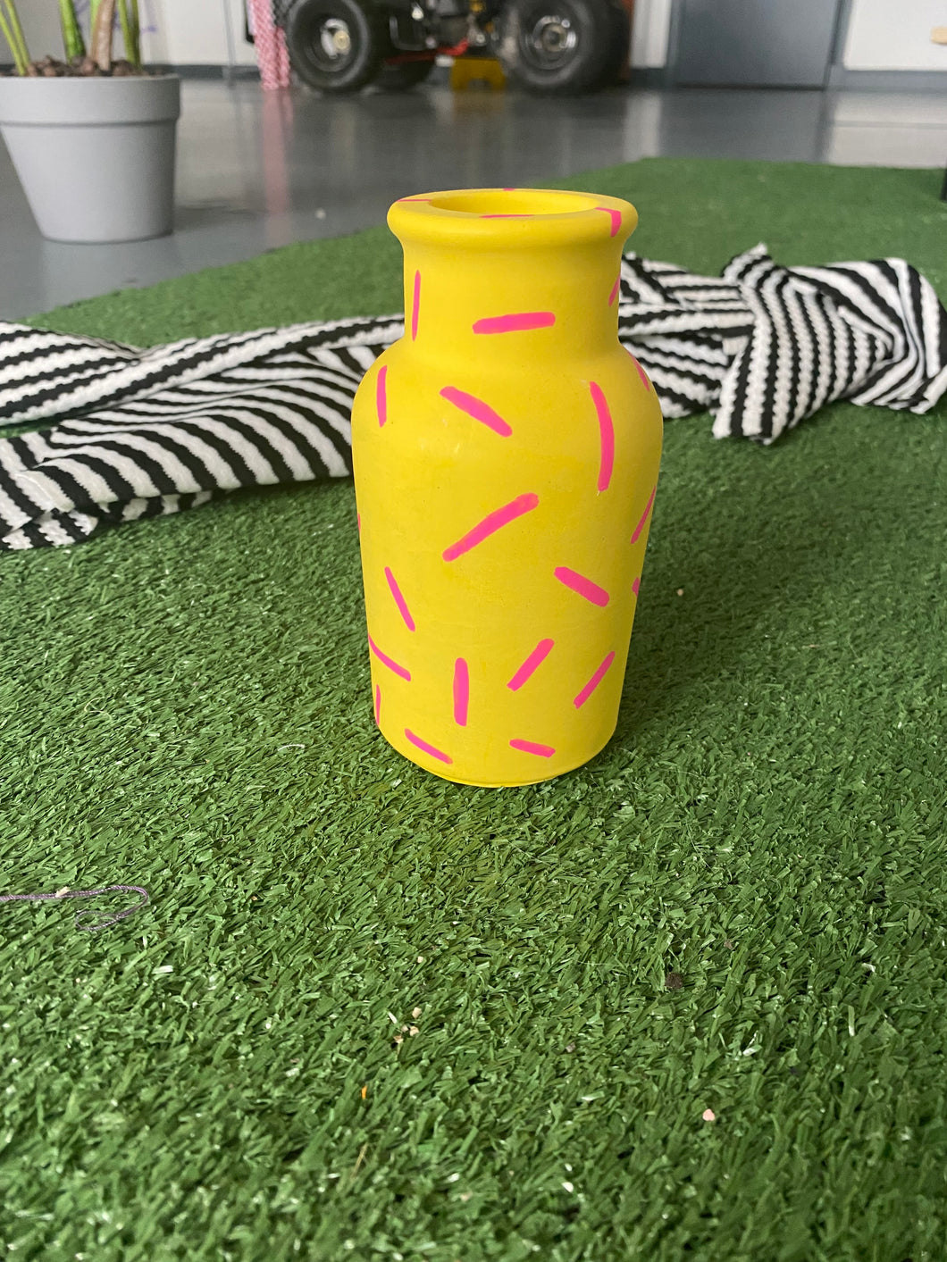 Yellow and neon pink vase