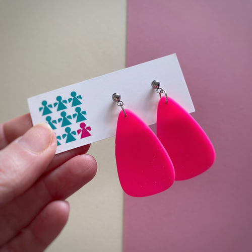 Neon pink drop earrings