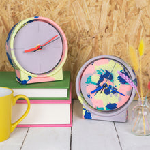 Load image into Gallery viewer, Neon Marbled Jesmonite Clock with Lilac Face