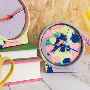 Lilac & Neon Marbled Jesmonite Clock