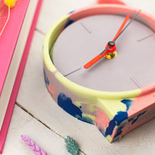 Load image into Gallery viewer, Neon Marbled Jesmonite Clock with Lilac Face