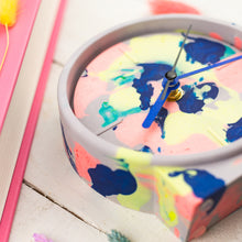 Load image into Gallery viewer, Lilac &amp; Neon Marbled Jesmonite Clock