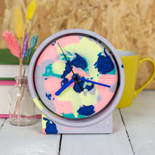 Load image into Gallery viewer, Lilac &amp; Neon Marbled Jesmonite Clock