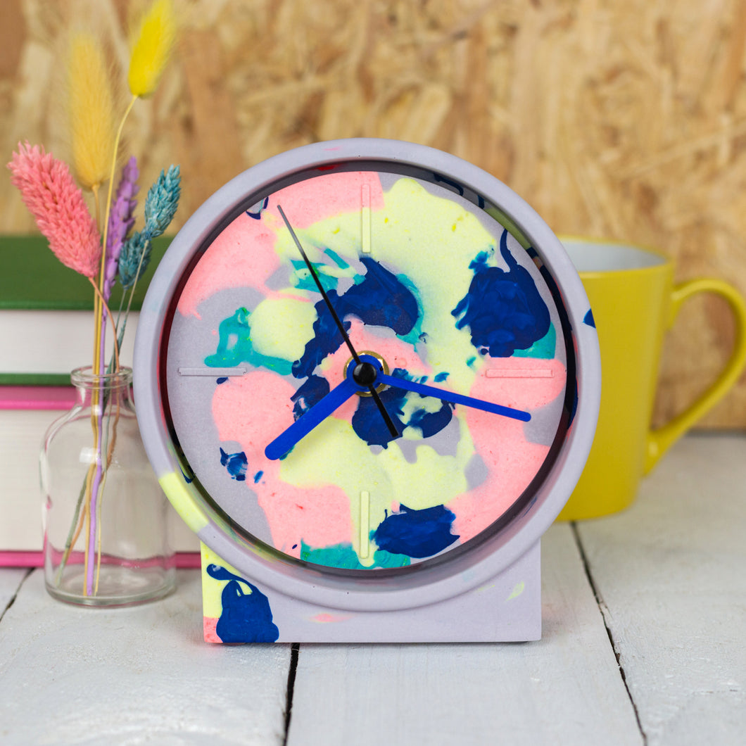 Lilac & Neon Marbled Jesmonite Clock