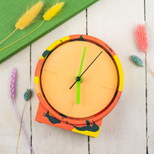 Load image into Gallery viewer, Orange, Yellow &amp; Green Marbled Jesmonite Clock