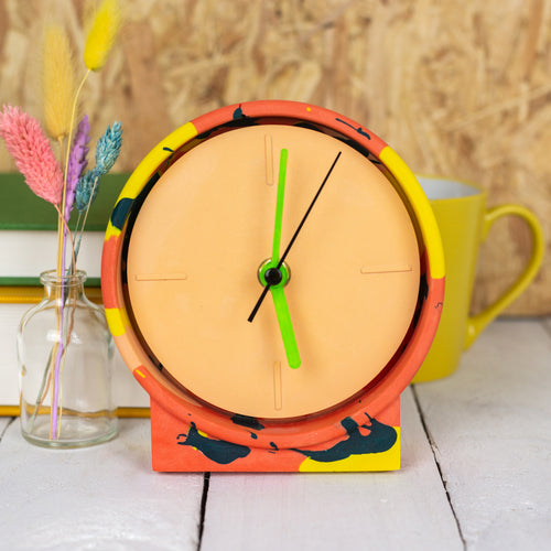 Orange, Yellow & Green Marbled Jesmonite Clock