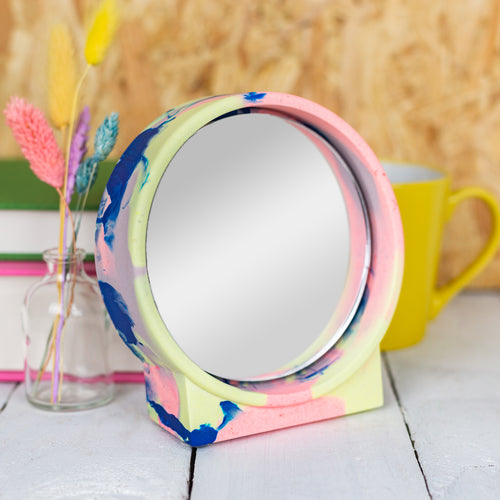 Neon and Blue Marbled Jesmonite Mirror