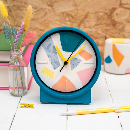 Broken Pieces Clock - teal stand
