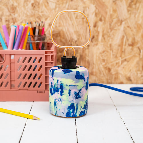 Jesmonite blue & neon marbled design lamp