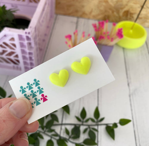 Large neon jesmonite heart stud earrings