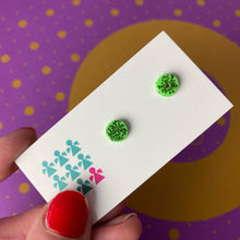Load image into Gallery viewer, Green glittery stud earrings