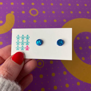 Electric blue glittery stud earrings