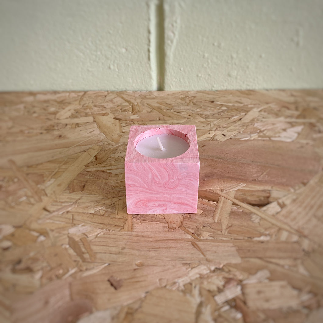 Pink marbled tea light holder