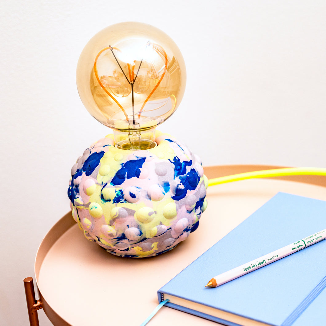 Jesmonite blue & neon marbled bubble design lamp