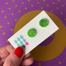 Load image into Gallery viewer, Green glittery stud earrings