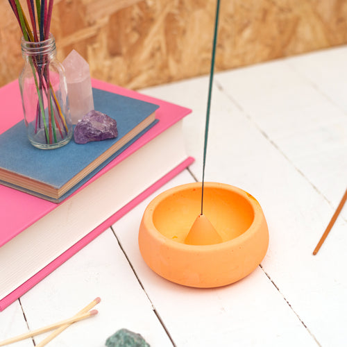 Neon orange Jesmonite incense holder