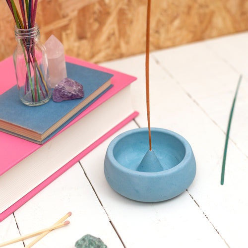 Neon blue Jesmonite incense holder
